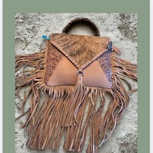 Fringed Tan Leather Women's Bag